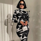 Yidouxian Women's Wear 2024 Spring New Fashionable Printed High-Collar Long-Sleeved Slim Dress