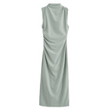 Yidouxian Spring Style Wrinkle Decorated Midi Dress 3152200