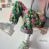 Big Flower Leisure And Velvet Foot Casual Pants Large Size Chinese Wind Peony National Characteristics And Velvet Big Flower Pants