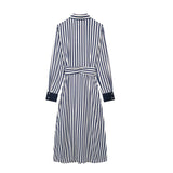 Yidouxian Spring Style Striped Flute Shirt-Style Belt Dress 2783816