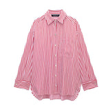 Yidouxian Spring Style Flanged Cuff Striped Loose Shirt 2731533