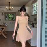 Yidouxian Show Chest A Dress Summer New Ins Gentle Lady Style Solid Color Short Skirt Girl