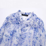 Yidouxian Spring Style Laminated Decorative Flower Printed Loose Blouse 2298069