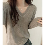Yidouxian V-Collar Shows The Thin Wool Sweater, A New Slim, Long-Sleeved Blouse With Bottoms In Autumn And Winter.