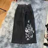 Yidouxian Baggy Jeans Hip-Hop Rock Print 2024 New Fashion Harajuku Wide-Leg Jeans