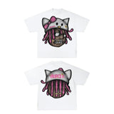 Yidouxian T-Shirt Men Y2K Hip-Hop Rock And Roll Cartoon Print Sports Shirt Graffiti Graphics Oversized Round Collar And Short Sleeves