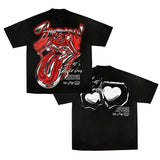 Yidouxian Men's T-Shirts Harajuku Vintage Cartoon Printed Round-Neck T-Shirts Men Y2K American Street Fashion