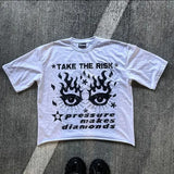 Yidouxian Men's T-Shirts Harajuku Vintage Cartoon Printed Round-Neck T-Shirts Men Y2K American Street Fashion