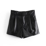 Yidouxian Spring Style Pleated Leather Solid Color Fashion Trendy Shorts 7385290