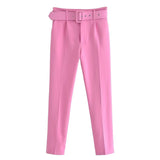 Yidouxian 2024 New Pleated Multi-Color Harlan Pants Leisure Solid-Color Women's Pants Belt