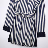 Yidouxian Spring Style Striped Flute Shirt-Style Belt Dress 2783816