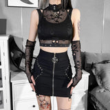 Yidouxian Dark Wind Netting Skull Lace Vest Two-Piece Set Spring Ins Sexy Inner Suit