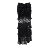 Yidouxian Spring 2024 New Dark Wrinkled Fishtail Multi-Layer Spliced Forked Skirt Women's Dress