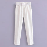 Yidouxian 2024 New Pleated Multi-Color Harlan Pants Leisure Solid-Color Women's Pants Belt