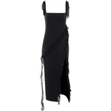 Yidouxian 2024 New Spice Girl Slim Tall Forked Ribbon Sexy Suspender Dress Girl