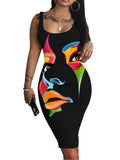 Yidouxian New Halter Belt Buttocks Printed Fashion Plus Size Dress