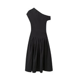 Yidouxian New Summer Dress With A High Waist And A Slim, Asymmetrical Long Dress In Solid Color