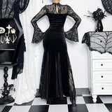 Yidouxian Autumn New Style Sexy Micro-Transparent Slim Dress Dark Lace Fishtail Long-Sleeved Dress Woman