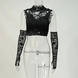 Yidouxian Dark Wind Netting Skull Lace Vest Two-Piece Set Spring Ins Sexy Inner Suit