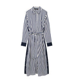 Yidouxian Spring Style Striped Flute Shirt-Style Belt Dress 2783816