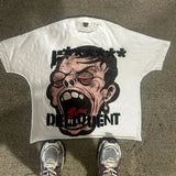 Yidouxian Men's T-Shirts Harajuku Vintage Cartoon Printed Round-Neck T-Shirts Men Y2K American Street Fashion