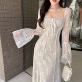 Yidouxian Pure Wants To Show Chest Lace A Dress Autumn New Literary Retro Style Dress Girl