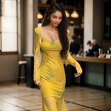 Yidouxian High-End Fishtail Dress Set For Women In 2024 Autumn New Style Slim Halter Dress + Cardigan