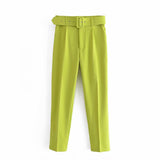 Yidouxian 2024 New Pleated Multi-Color Harlan Pants Leisure Solid-Color Women's Pants Belt