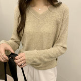 Yidouxian V-Collar Shows The Thin Wool Sweater, A New Slim, Long-Sleeved Blouse With Bottoms In Autumn And Winter.