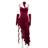 Yidouxian Christmas Shanshan Velvet Ribbon Dress + Cuff Minority Design Sensitive Skirt