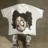 Yidouxian Men's T-Shirts Harajuku Vintage Cartoon Printed Round-Neck T-Shirts Men Y2K American Street Fashion