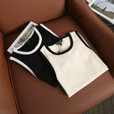 Yidouxian New Rice-White Sleeveless Spliced Slim Lady's Bottomed Vest T-Shirt