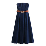 Yidouxian Spring Dress With Belt And Denim Breast 6164072