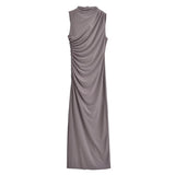 Yidouxian Spring Style Wrinkle Decorated Midi Dress 3152200