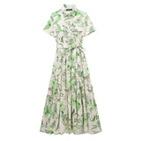 Yidouxian New Series Of Spring Printed Belt-Lined Dress