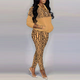 Yidouxian Large Size Women's Wear Popular Style Long-Sleeved Zipper Fashion Printed Two-Piece Set