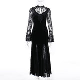 Yidouxian Autumn New Style Sexy Micro-Transparent Slim Dress Dark Lace Fishtail Long-Sleeved Dress Woman