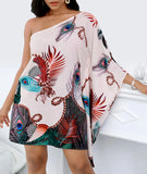 Yidouxian Independent Station Spring And Summer New Popular Style Positioning Printing Gradual Discoloration One-Shoulder Casual Dress