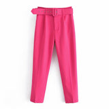 Yidouxian 2024 New Pleated Multi-Color Harlan Pants Leisure Solid-Color Women's Pants Belt