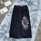 Yidouxian Baggy Jeans Hip-Hop Rock Print 2024 New Fashion Harajuku Wide-Leg Jeans