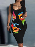 Yidouxian New Halter Belt Buttocks Printed Fashion Plus Size Dress