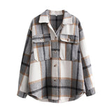 Yidouxian Style Pocket Plaid Blouse Shirt Jacket In Autumn