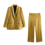 Yidouxian Early Spring, The New Gold Straight-Cut Suit Jacket 8753599 Vertical Trousers Suit