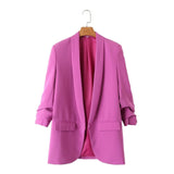 Yidouxian Spring Style Pleated Sleeve Sag Urban Leisure Candy Color Women's Suit Coat