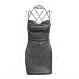 Yidouxian Glitter Powder Back Strap Dress Winter Fashion Sexy Women's Temperament Commuter Skirt Girl