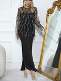 Yidouxian New Autumn Clothes, Women's Sequins, Tassel Blouse, Halter Skirt, Two-Piece Set