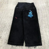 Yidouxian Baggy Jeans Hip-Hop Rock Print 2024 New Fashion Harajuku Wide-Leg Jeans