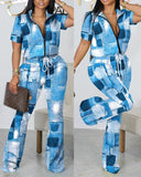 Yidouxian Independent Station New Spring / Summer 2024 Fashion Printed Zipper Jacket 2-Piece Set