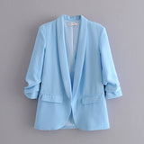 Yidouxian Spring Style Pleated Sleeve Sag Urban Leisure Candy Color Women's Suit Coat