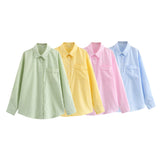 Yidouxian New Four-Color Striped Single Pocket Loose Casual Shirt